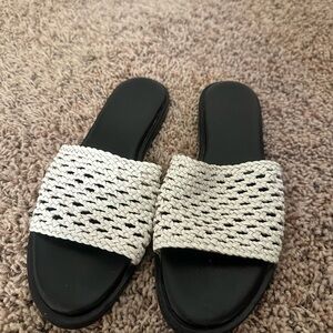 Urban Outfitters Black and White Woven Slide Sandals